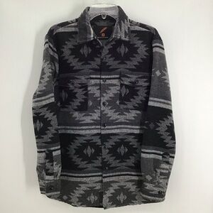 Native Western Aztec Button-Up Jacket Shacket Winter Warm Gray Size Med